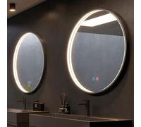 LEDIMEX - Miroir de salle de bain lumineux | Grand miroir LED anti-buée et lumière triled (chaud, neutre et froid) | Miroir mural rond 80 cm | Série Népal | Noir mat