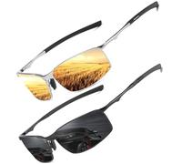 LEDING&BEST Lunettes de soleil Pilote polarisées hommes femmes Extérieur Léger Cadre métallique Pêche Golf Conduite Élégant Rétro lunettes Anti-Reflets Cat 3 CE