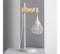 LEDKIA Lampe à Poser Métal et Bois Monah Blanc | Design Élégant et Moderne | Compatible Ampoule LED E27 | Pour Salon, Chambre, Cuisine
