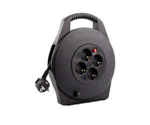 LEDKIA LIGHTING - Enrouleur Extensible 10m 3x1.5 mm | 4 Prises Type German Socket | Sécurité Enfants & Protection Surcharges | Compact & Durable | Usage Polyvalent, Noir