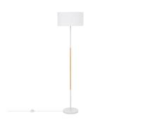 LEDKIA LIGHTING Lampadaire Bois et Métal Silinda Blanc | Design Scandinave Moderne | Finition Métal et Bois | Pour Salon, Chambre, Cuisine | Ampoule Non Incluse