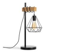 LEDKIA LIGHTING - Lampe à Poser Bois et Métal Sardo | Design Industriel Élégant | Compatible Ampoules LED E27 | Polyvalente pour Maison et Bureau | Noir, Bois