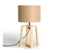 LEDKIA LIGHTING - Lampe à Poser Bois Korsade | Design Moderne pour Salon, Chambre, Cuisine | Compatible Ampoules E27 | IP20 pour Intérieur, Beige, Bois et Textile