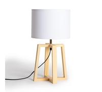LEDKIA LIGHTING - Lampe à Poser Korsade | Design Moderne et Élégant | Compatible Ampoules E27 | Utilisation Intérieure | Bois et Textile, Blanc, 450 mm x 250 mm