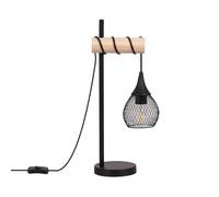 LEDKIA LIGHTING - Lampe à Poser Monah | Design Moderne Métal et Bois | Compatible Ampoule LED E27 | Pour Salon, Chambre, Cuisine | Intérieur IP20, Noir, Métal Bois