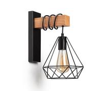 LEDKIA LIGHTING - Lampe Murale Style Industriel | Métal et Bois | Compatible Ampoules E27 | Design Rétro pour Intérieur | Pour Chambres, Salles à Manger, Noir, Métal