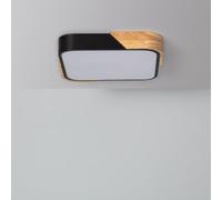 LEDKIA LIGHTING - Plafonnier LED 18W Carré | CCT Sélectionnable 2700K-6500K | Bois et Métal Durable | Dimensions 325x325 mm, Noir