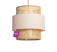 LEDKIA LIGHTING - Suspension Amaia en Rotin et Tissu | Pour Ampoules E27 | Éclairage Intérieur IP20 | Design Rustique et Bohème, Blanc Cassé