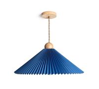 LEDKIA LIGHTING - Suspension Bois et PC Luanda | Rosace en Bois | Abat-jour PC Origami | E27 Non Incluse | Installation Intérieure IP20, Bleu Foncé