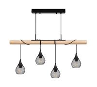 LEDKIA LIGHTING - Suspension Métal et Bois Monah | Design Scandinave Élégant | Compatible Ampoules E27 | Câble Réglable | IP20 Intérieur, Noir, Bois