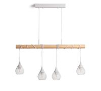 LEDKIA LIGHTING - Suspension Métal et Bois Monah | Design Scandinave | Utilise Ampoules LED E27 | Câble Réglable | Pour Intérieur, Blanc, Bois