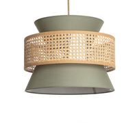 LEDKIA LIGHTING Suspension Rotin et Tissu Chulu Vert kaki