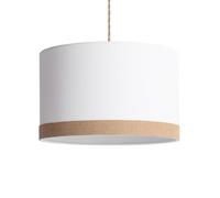 LEDKIA LIGHTING - Suspension Tissu Naturel Leya | Design Élégant | Compatible Ampoules E27 (Non Incluses) | Abat-jour Cylindrique | Utilisation Variée: Maison & Commerces, Blanc, Métal