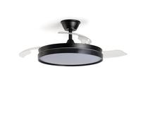 LEDKIA LIGHTING Ventilateur de Plafond avec Éclairage Silencieux DC Pales Rétractables Kaios Transparent Télécommande Moyen (entre 10 et 20 m²) 105 cm Noir