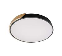 LEDKIA Plafonnier LED Rond Bois et Aluminium 24W CCT Sélectionnable Semi-Da | CCT Sélectionnable 2700-6500K | Métal et Bois, Noir, Ø418 mm