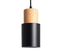 LEDKIA Suspension Aluminium et Bois Kidonge Noir | Ampoule E27 220-240V AC | Design Moderne et Décontracté | Ø100 mm