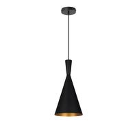 LEDKIA Suspension Aluminium Lennon Noir | Conique Vintage Design | Compatible Ampoules E27 | Aluminium Durable | Câble Réglable 1,20m pour Intérieur,
