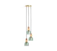 LEDKIA LIGHTING Suspension Métal et Verre Tri Baudelaire Vert | Design Vintage Élégant | Compatible Ampoules E14 | Longueur Réglable | Pour Maison et Entreprise