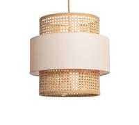 LEDKIA Suspension Rotin et Tissu Amaia Beige | Pour Ampoules E27 | Éclairage Intérieur IP20 | Design Rustique et Bohème