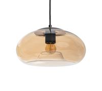 LEDKIA Suspension Verre Amina Ambre | Abat-jour Ambré Réfléchissant | Câble Textile Noir | Compatible Ampoules E27 | Design Vintage et Moderne
