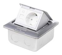 Ledmaxx Alu1 X 1S A, prise de sol encastrable en acier inoxydable 2 Gang prise RJ45 et douille pour sol et mur Box, 2000 W, Argent, 12 x 10 x 5.5 cm