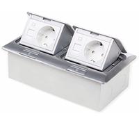ledmaxx Alu2 x 2s A, prise de sol de prise 4 prises de 2 + 2 inox pour sol et mur, 2000 W, Argent, 22 x 12 x 5,7 cm