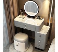 LEDMiroir réglable Vanité Bureau avec 5 tiroirs et tabouret Économie d'espace Table de maquillage à intensité variable Éclairage pour chambre/bureau