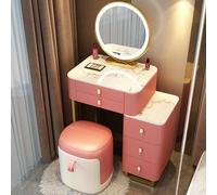 LEDMiroir réglable Vanité Bureau avec 5 tiroirs et tabouret Économie d'espace Table de maquillage avec variateur d'intensité pour chambre/bureau