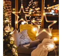 LEDMOMO Éclairage de Noël - étoile à cinq branches à suspendre avec ventouse et piles pour décoration de Noël (lumière blanche chaude)