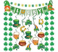 Lednica Kit de décorations à suspendre pour la Saint-Patrick, bannière trèfle porte-bonheur, guirlandes de trèfle et décorations tourbillons pour la maison, le bureau, la salle de t la fête