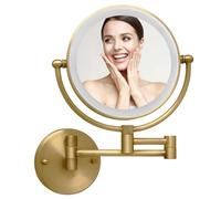 LEDOOLE Miroir de maquillage mural avec lumières, miroir grossissant double face LED rechargeable 1/10x pour salle de bain, miroir de courtoisie lumineux de 20,3 cm, bras extensible en laiton antique