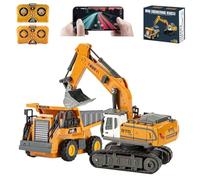 Ledovan RC Pelleteuse et camion benne basculante pour enfants, jouet télécommandé, avec effets lumineux et sonores, pelle en métal, rotation à 320°, 2,4 GHz, cadeaux pour garçons et filles