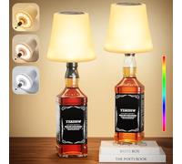 Lot de 2 Lampe de Bouteille LED Sans Fil,Tactile et réglable 3 Températures de Couleur&RGB Lampe de Table, Rechargeable Abat-Jour Bouteille, IP54 Etanche pour Exterieur Intérieur Dîner Chambre