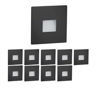 ledscom.de 10 pièces LED lumière d'escalier/lampe encastrée dans le mur FOW pour l'intérieur et l'extérieur, downlight, rectangulaire, noir, 85 x 85mm, blanc froid