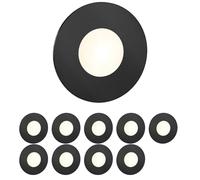 ledscom.de 10 pièces Lumière d'escalier LED/lampe murale encastrée FEX pour l'intérieur et l'extérieur, ronde, noire, 85mm Ø, blanc chaud