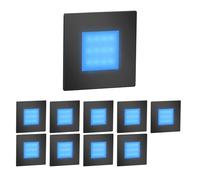 ledscom.de 10 pièces Lumière d'escalier LED/lampe murale encastrée FEX pour l'intérieur et l'extérieur, rectangulaire, noir, 85 x 85mm, bleu