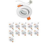 ledscom.de 12 cadres d'encastrement pour plafond de salle de bains ERID, pour pièces humides, salle de bains, IP44, ronds, orientables, blanc mat, avec douille GU5.3