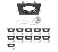 ledscom.de 12 pièces cadre d'encastrement pour plafond RIR cadre d'encastrement noir mat carré (LED/Halogène/GU10/MR16/PAR16/50mm) incl. douille GU10