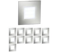 ledscom.de 12 pièces Lumière d'escalier LED/lampe murale encastrée FEX pour l'intérieur et l'extérieur, carrée, inox, 85 x 85mm, blanc froid