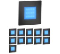 ledscom.de 12 pièces Lumière d'escalier LED/lampe murale encastrée FEX pour l'intérieur et l'extérieur, rectangulaire, noir, 85 x 85mm, bleu