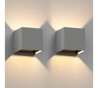 ledscom.de 2 appliques murales CUBEL pour l'extérieur, IP65, éclairage vers le haut/vers le bas, gris mat, carrées, 1 ampoule G9 max. 10 W
