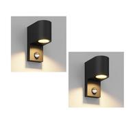 ledscom.de 2 appliques murales d'extérieur ALSE, IP54, spot orienté vers le bas, détecteur de mouvement PIR, douille GU10 (15 W max.), 230 V CA, aluminium, noir mat, rond, 6,8 x 15,2 x 11,8 cm