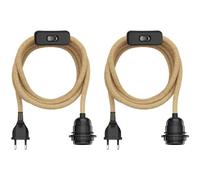ledscom.de 2 câbles en chanvre/câbles textiles LEKA, fiche, interrupteur, beige, 4,5 m, douille, 1 x E27 max. 60 W