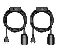 ledscom.de 2 câbles textiles LEHA, avec fiche et interrupteur, 3 m, noir, douille pour ampoule E27, 1 ampoule E27 max. 60 W