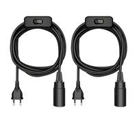 ledscom.de 2 câbles textiles LEHA, fiche, interrupteur, noir brillant, 3 m, douille, 1 x E14 max. 60 W