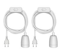 ledscom.de 2 câbles textiles LEHA II, fiche, interrupteur, blanc brillant, 3 m, douille en porcelaine, 1 douille E27 max. 300 W