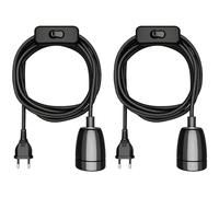 ledscom.de 2 câbles textiles LEHA II, fiche, interrupteur, noir brillant, 3 m, douille en porcelaine, 1 x E27 max. 300 W