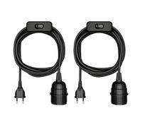 ledscom.de 2 câbles textiles LEKA, fiche, interrupteur, noir, 3 m, douille, 1 x E27 max. 60 W