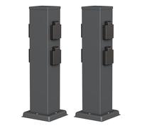 ledscom.de 2 colonnes de Prises de Jardin Polly pour l'extérieur, IP44, 4 Prises, Acier Inoxydable, Anthracite, carrées, 40 cm