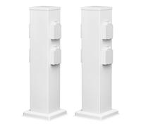 ledscom.de 2 colonnes de Prises de Jardin Polly pour l'extérieur, IP44, 4 Prises, Acier Inoxydable, Blanc, carrées, 40 cm